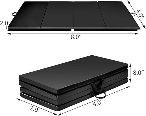 Miniatura 5 de Giantex Tapete de gimnasia plegable antidesgarros de 4 x 8 x 2 pulgadas con asas de transporte, cierre de gancho y bucle, tapete ligero para