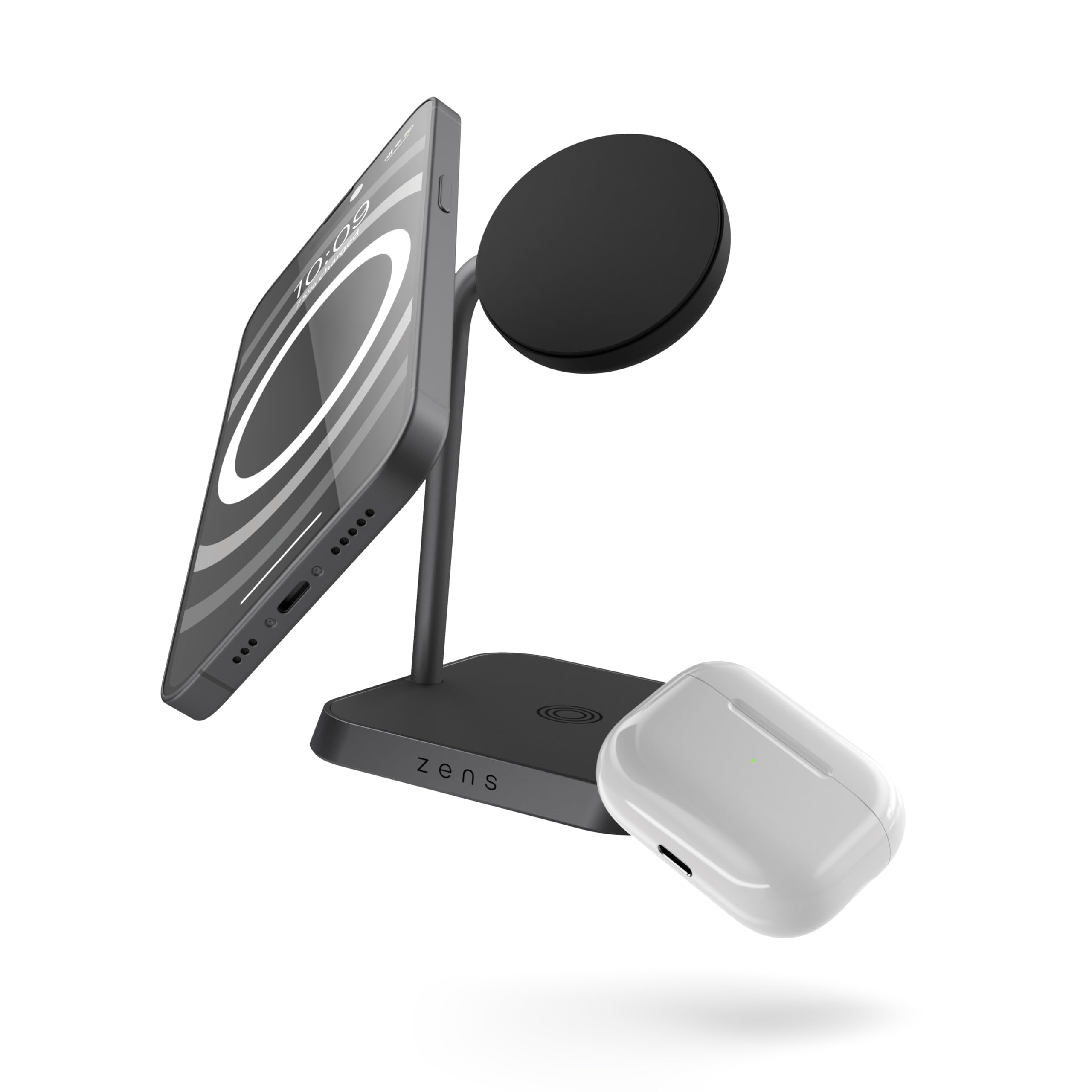 Zens Office Wireless Charger 2, Czarne | Bezprzewodowa ładowarka zgodna z MagSafe i Qi, 15 W, do iPhone oraz AirPods, zasilacz 24 W (EU/UK/US)