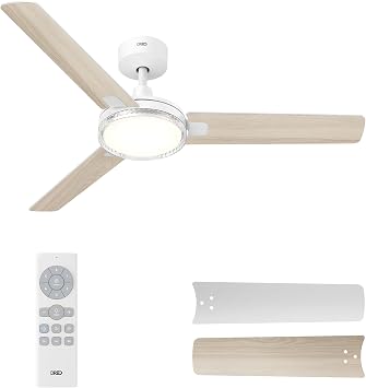 DREO Ceiling Fans with Lights and Remote, 52 White Ceiling Fan, 5CCT, 6-Level Dimmable, 6 Speeds, Quick-install, Quiet Reversible DC Motor, 1-4-8H Timer, Bedroom Ceiling Fan
