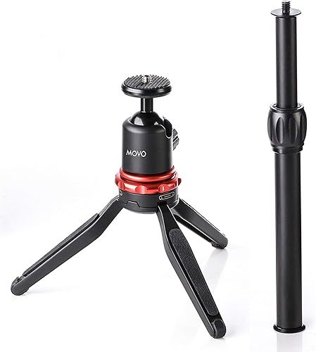 Movo Mini trípode universal para cámara con poste extensible (MV-T1), cabeza ajustable, soporte de viaje de aluminio resistente para DSLR, sin