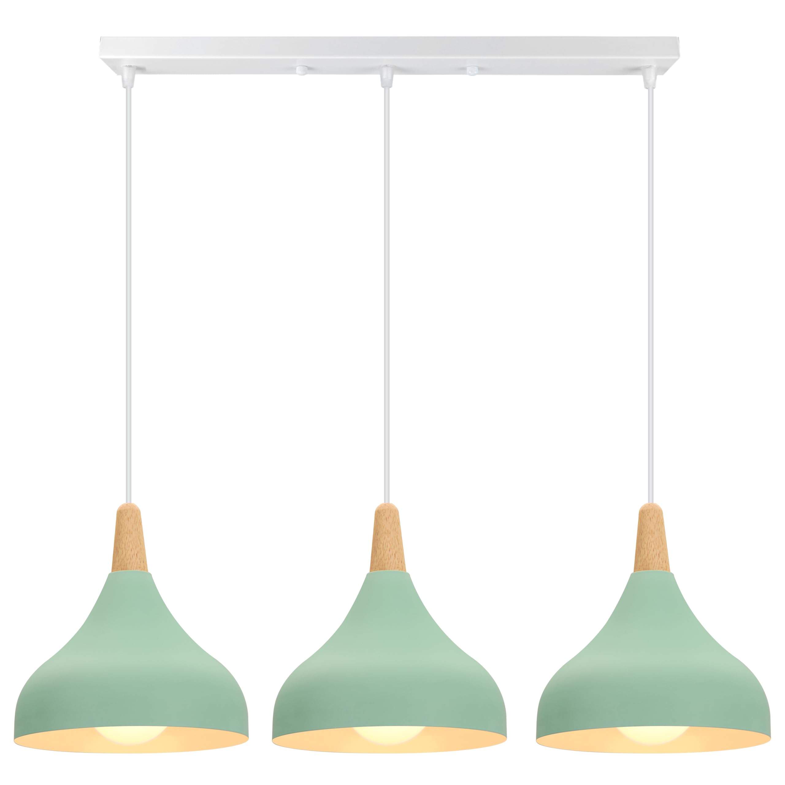 3 Retro E27 Pendant Light Modern Style Drop Hat Ceiling Light Metal Wood Ceiling Lamp for Dining Room Living Room Kitchen Diameter 20 cm (Green, Bar)
