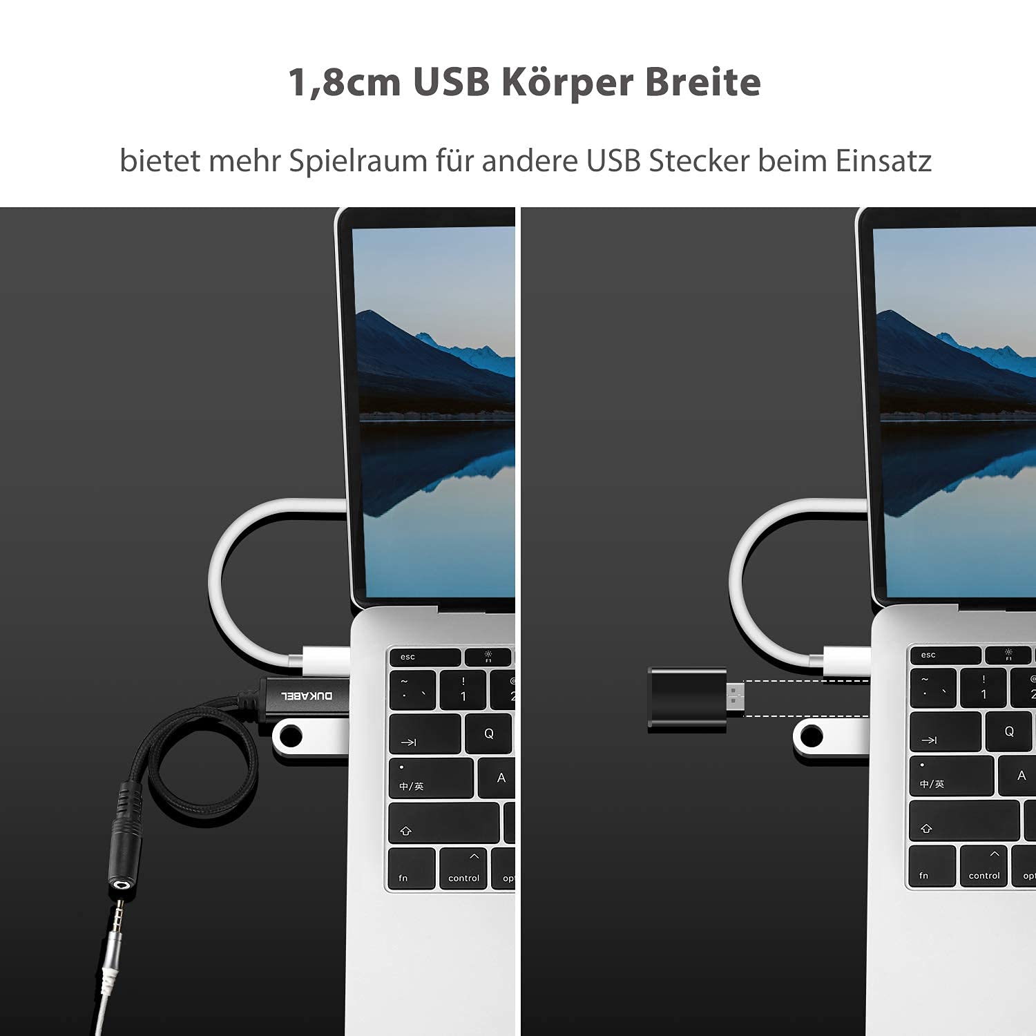 DuKabel externe USB-geluidskaart voor computer, laptop en PS4, USB naar twee 3,5 mm jackstekkers voor hoofdtelefoon, luidsprekers en microfoon, TRS, zwart, 3-polig