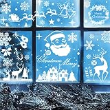 Fensterbilder Weihnachten, Sumtoco Schneeflocken Fensterdeko Selbstklebend Weihnachten Deko mit Weihnachtsmann Elch Abnehmbare Fenster für Winter Dekoration Wiederverwendbar.… (Weiß)