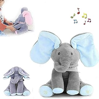 DYTFDVRE Plush Toy Peek-A-Boo Elephant, ?Animated Elephant Plush Toy Singing Talking Cute Stuffed Animals for Babies Boys & Girls ZHUANMONI(Blue) (Blue)