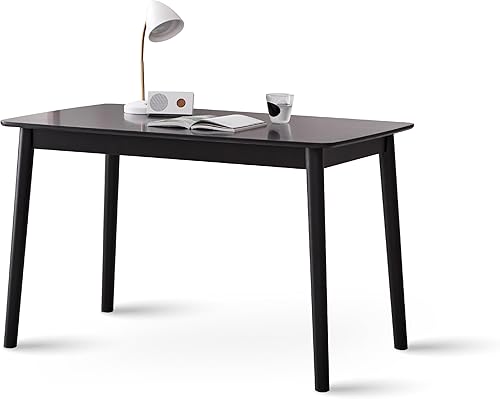 Livinia Aslan - Mesa de comedor de madera de 47 pulgadas, escritorio de cocina de madera maciza moderna de mediados de siglo (negro)