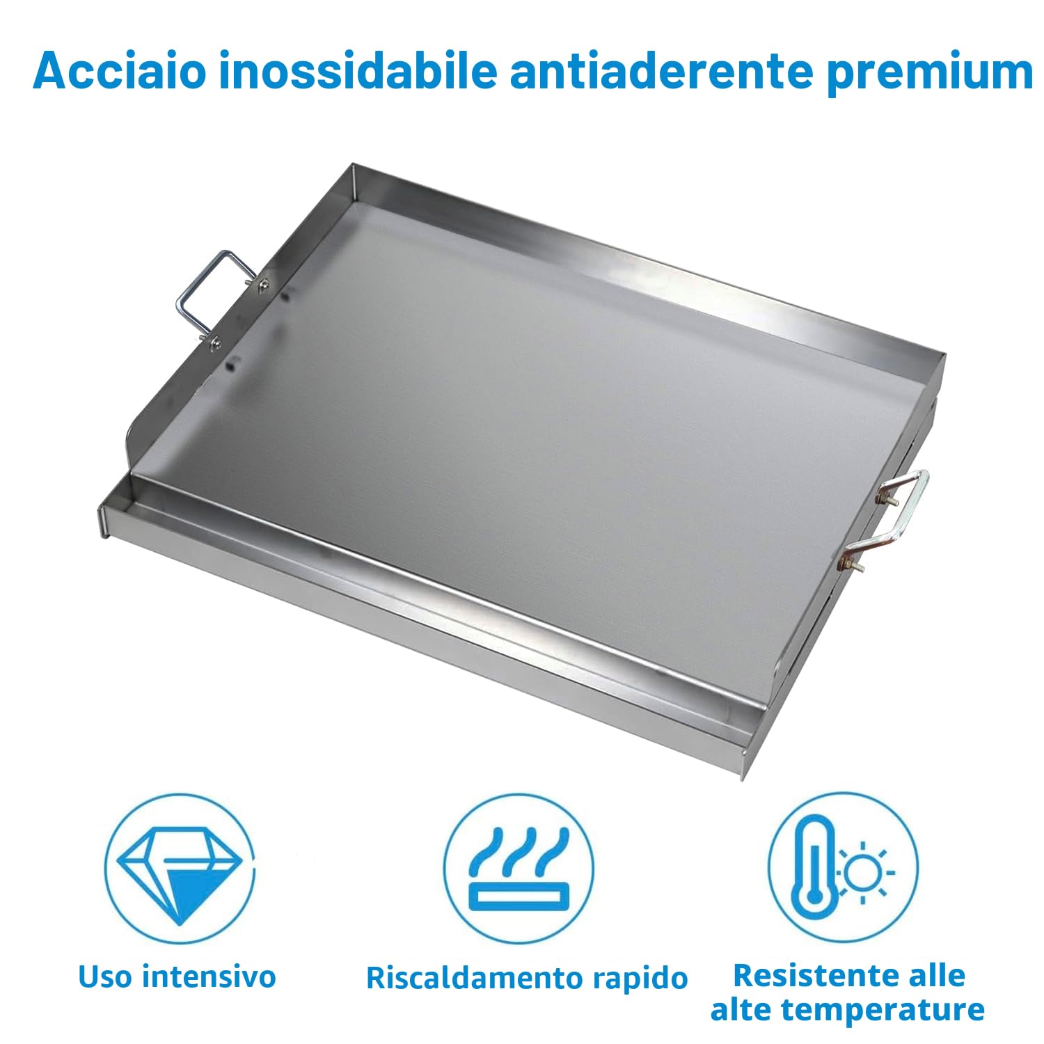 Piastra per griglia in acciaio inossidabile | 40x30x8 cm | Plancha BBQ universale in acciaio inossidabile spesso 2mm e antiruggine adatta per griglia a gas Weber e griglia a carbone | Piastra