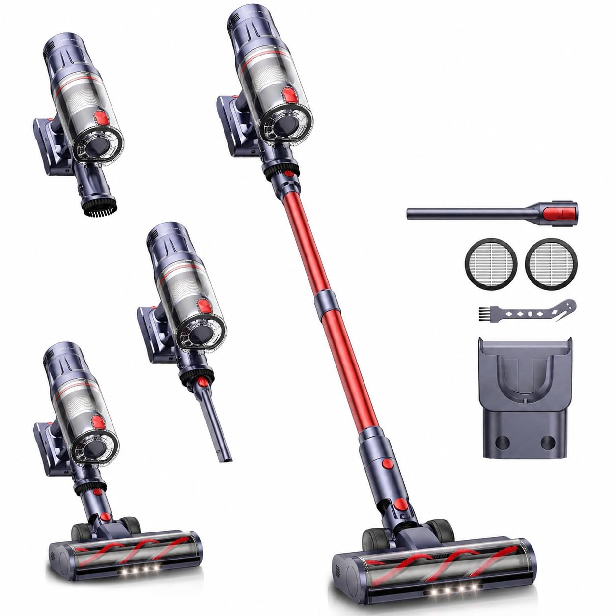 INTETURE Cordless Vacuum Cleaner, 600 W/50 KPa Battery Vacuum Cleaner with 65 Minutes Running Time, Self-Standing Stick Vacuum Cleaner, Touch Screen, Wall Mount  Charging Function, for Pet Hair