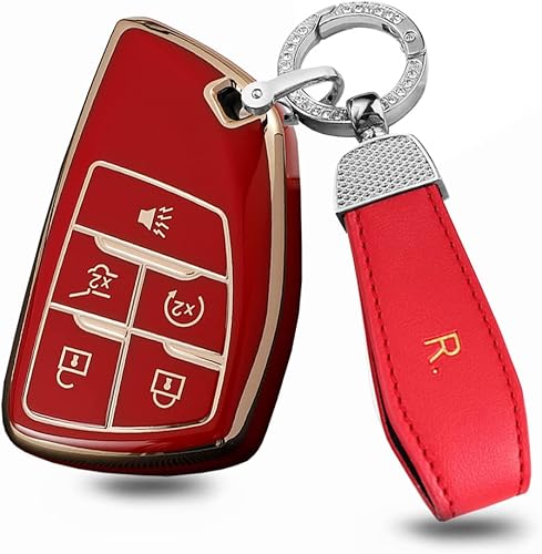 ontto Funda de llavero de 5 botones para Buick con llavero para GMC Yukon 2021 2022, color rojo