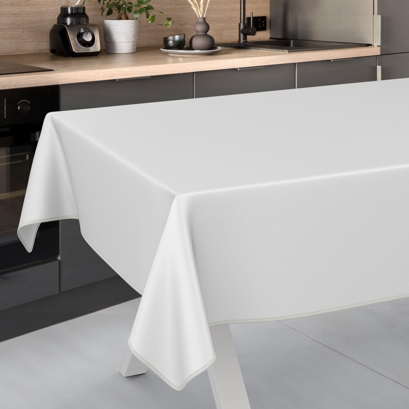 ANRO Oilcloth Tablecloth, Washable, Oilcloth, Garden Tablecloth, Outdoor, Indoor, 140 x 140 cm with Hem, White