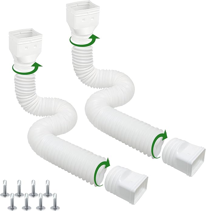 QPEY Gutter Downspout Extensions, 2 Pack White Downspout Extender 21"60