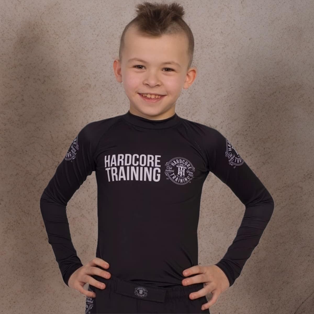 Hardcore Training Kids Rash Guard Camiseta de Compresión para Niños Unisex Manga Larga Artes Marciales BJJ Fitness Boxeo Ropa Deportiva