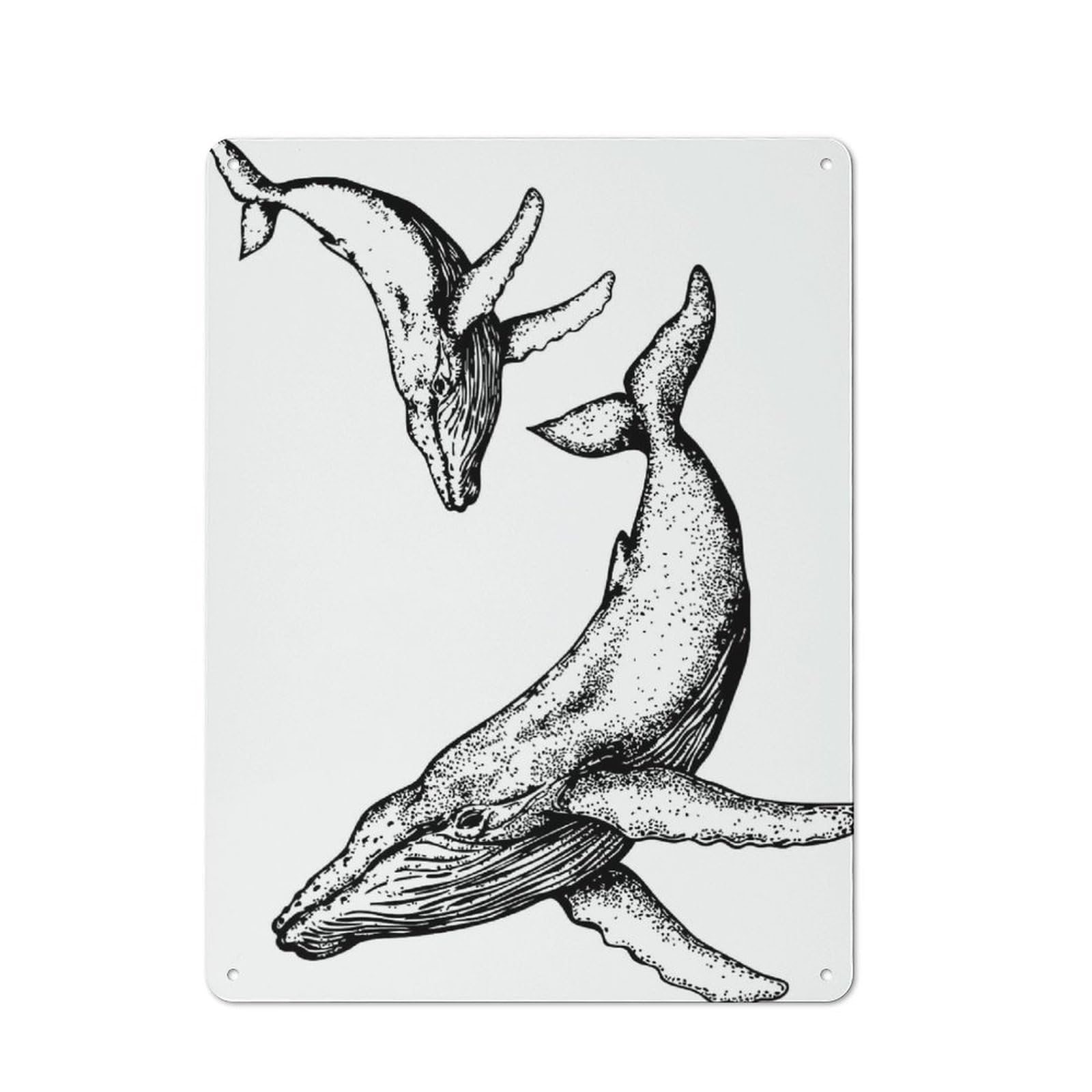 Junmoney Whale Illustration Rustic Metal Sign 40X30cm For Workshop Wall, For Collectors Of Rustic Metal Wall Decor