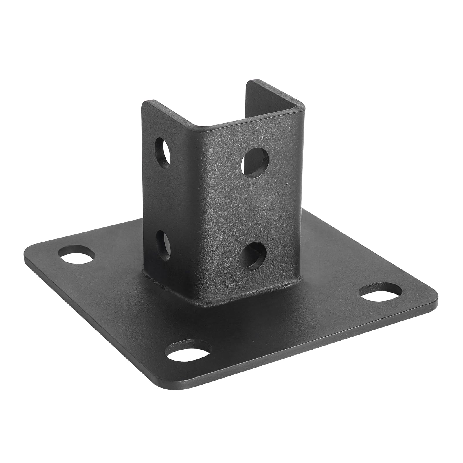 Post Base 4 Pcs, 4 Holes Square Mount for 1-5/8â€? Single Strut Channel,Heavy Duty Black Powder-Coated Fence Post Base - Corner Orientation - 5.1" x 5.1" Base