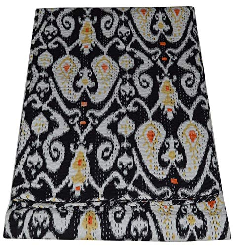 Indian Handmade Twin Ikat Print Cotton Kantha Quilt Throw Blanket Bespread( 90X60 Inch) #TOP1