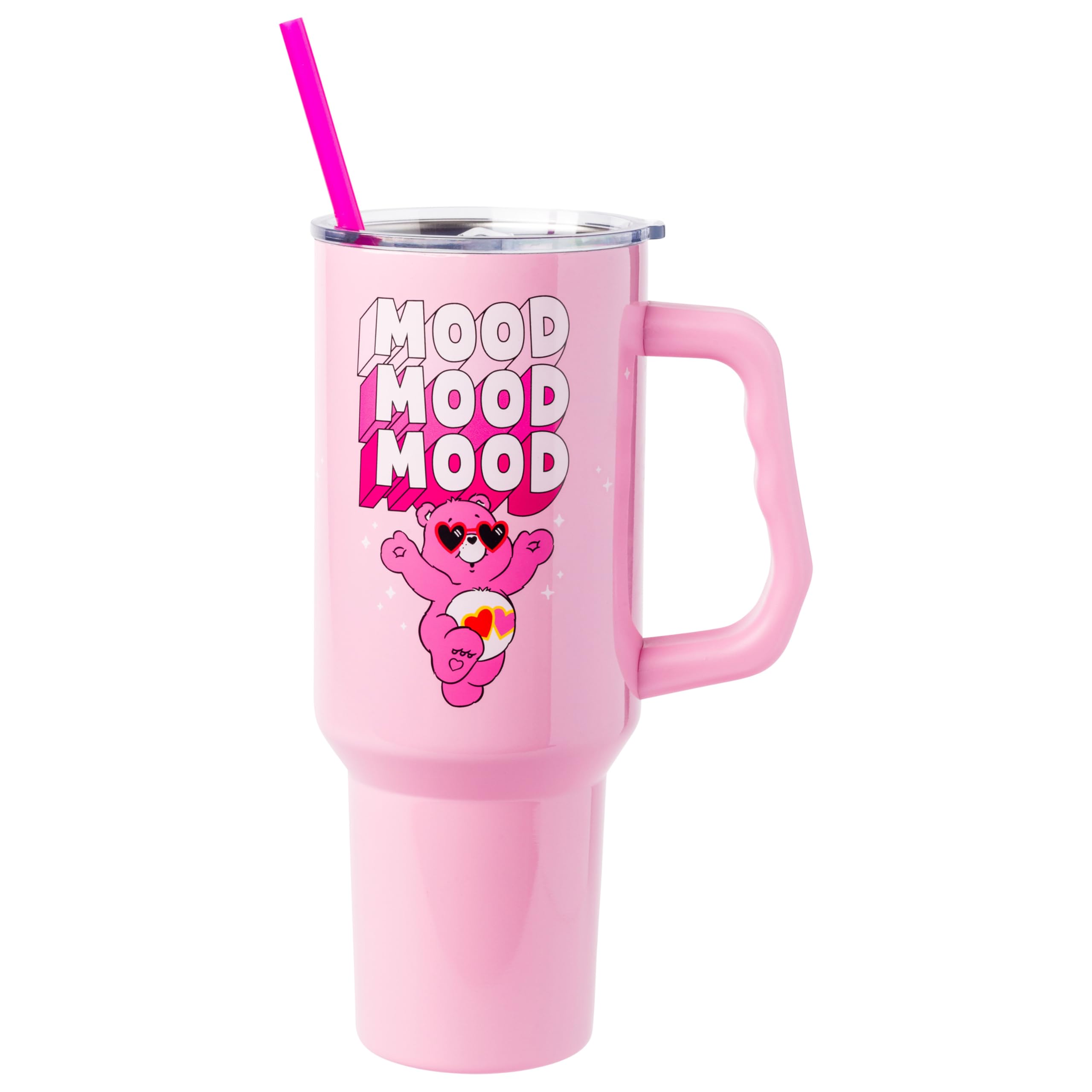 Silver Buffalo Care Bears “Mood” Stainless Steel Tumbler with Handle Featuring Love-A-Lot Bear, Fits in Standard Cup Holder, 40 Ounces