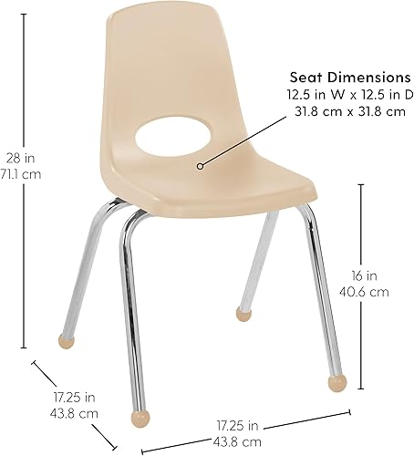Miniatura 2 de FDP 11559-SD - Silla escolar apilable de 16 pulgadas, asiento apilable para estudiantes con patas de acero cromado y deslizadores de bolas para