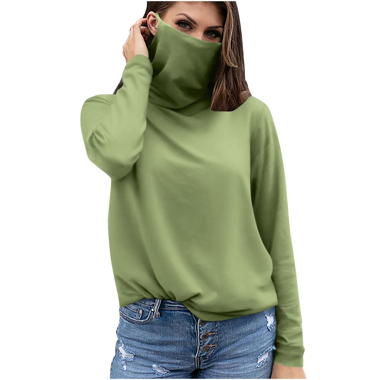 SPF Shirts for Women Long Sleeve Lightweight Rash Guard Hiking Tops UPF 50+ Sun Protection Cooling Blouse with Mask(Dark Green,XX-Large)