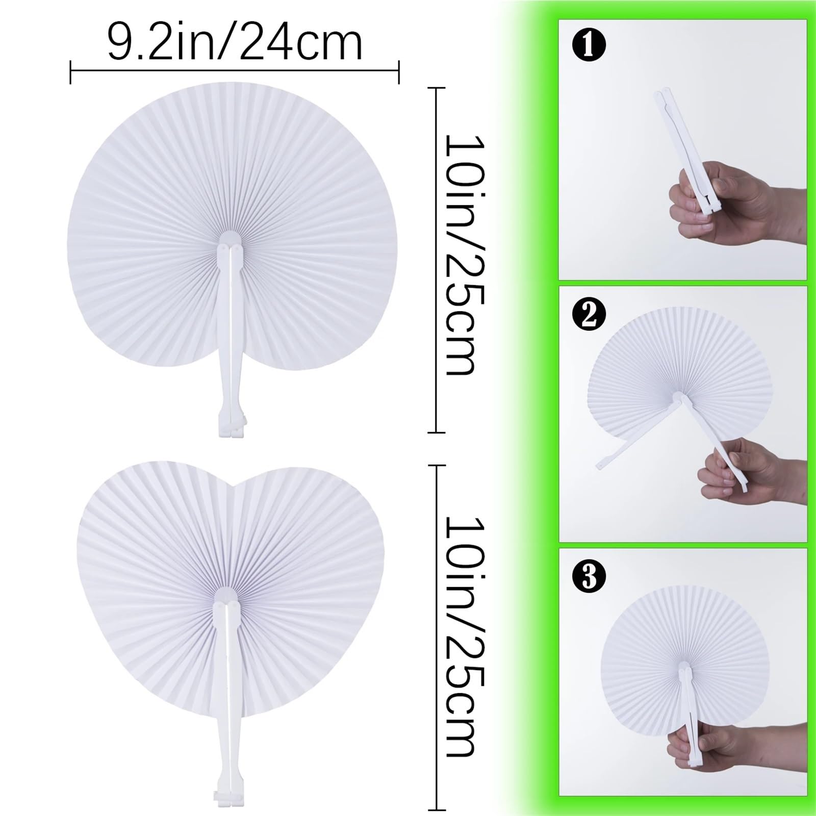 Weiße Faltfächer, herzförmiger Fächer, runde Akkordeon-Papierfächer, Hochzeitsfeier, Party-Dekoration, DIY-Malerei Für Party(Round Shaped,30pcs)