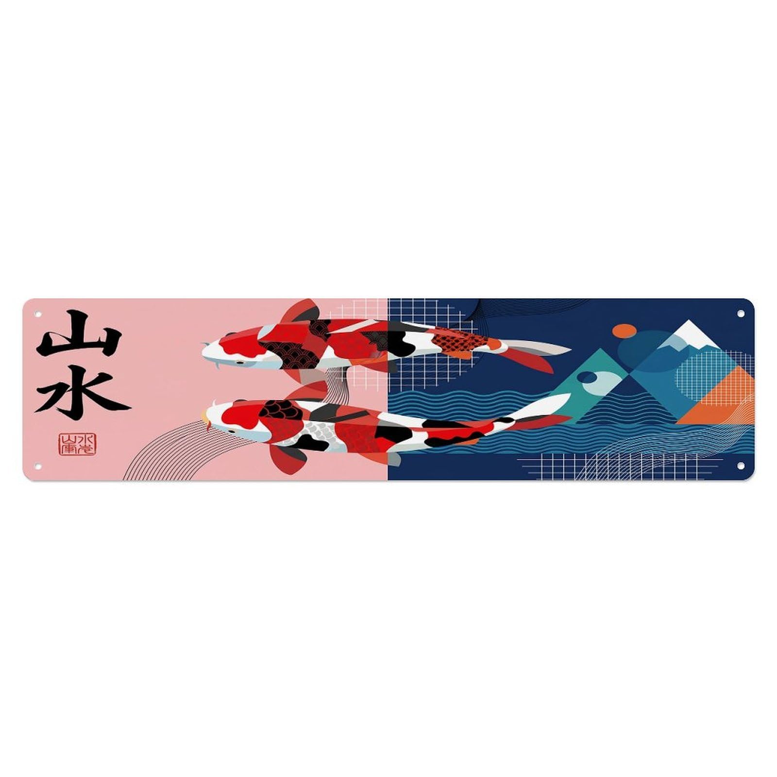 Olhnbad 4X16inch(10X40cm) Vintage Koi Fish Japanese Meditative Metal Tin Sign