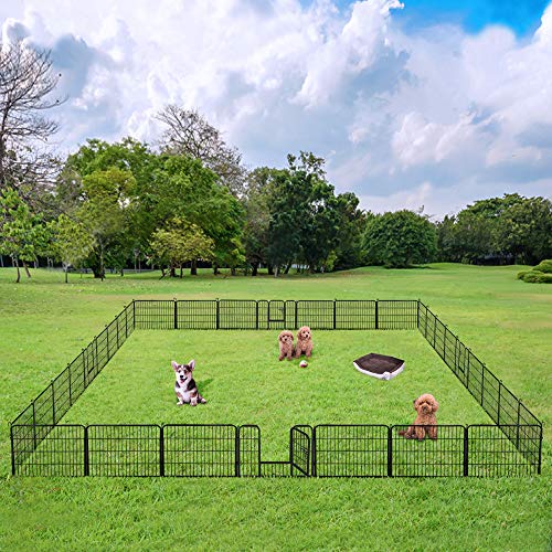 Image of Yaheetech 24 inch H 32-Panel Extra Wide Dog Playpen w /Door for Indoor Outdoor | Heavy Duty Metal Frame, Secure Latch Gate, Tool-Free Assembly, Portable For Yard RV Camping, Ideal For Small & Medium Pets