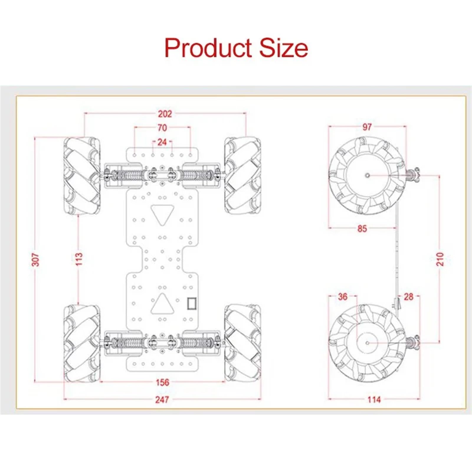Kit de Chasis de Coche Robot de Rueda omnidireccional Mecanum for suspensión Ajustable Arduino sin Montar