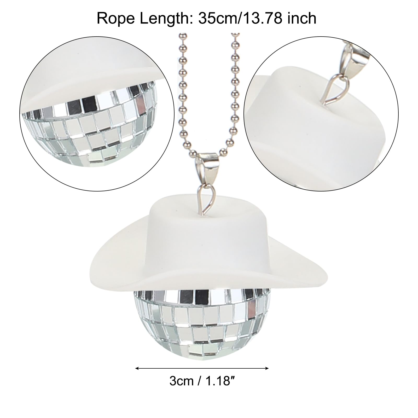 MECCANIXITY 3cm Disco Ball Car Accessory Bling Disco Mirror Ornament Car Mirror Hanging for Car, Birthday Party Accessory White