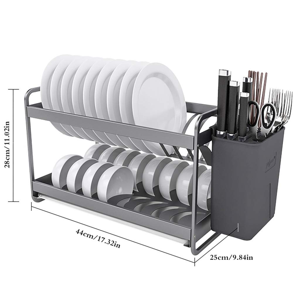 Abtropfgestell, mit Abtropfschale, Platz für Küchenutensilien aus Aluminium, zur Aufbewahrung von Töpfen, Schüsseln, Tellern und Küchenutensilien/grau / 28 cm