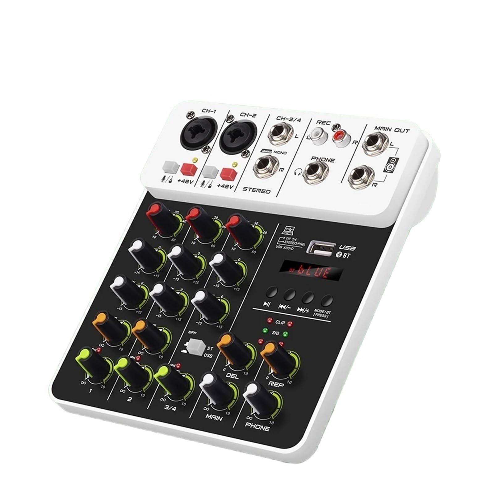 4-Channel Mixer DJ Controller Mix Bluetooth Phantom Power Delayed Replay Effect for Mixing Consoles PC Recording