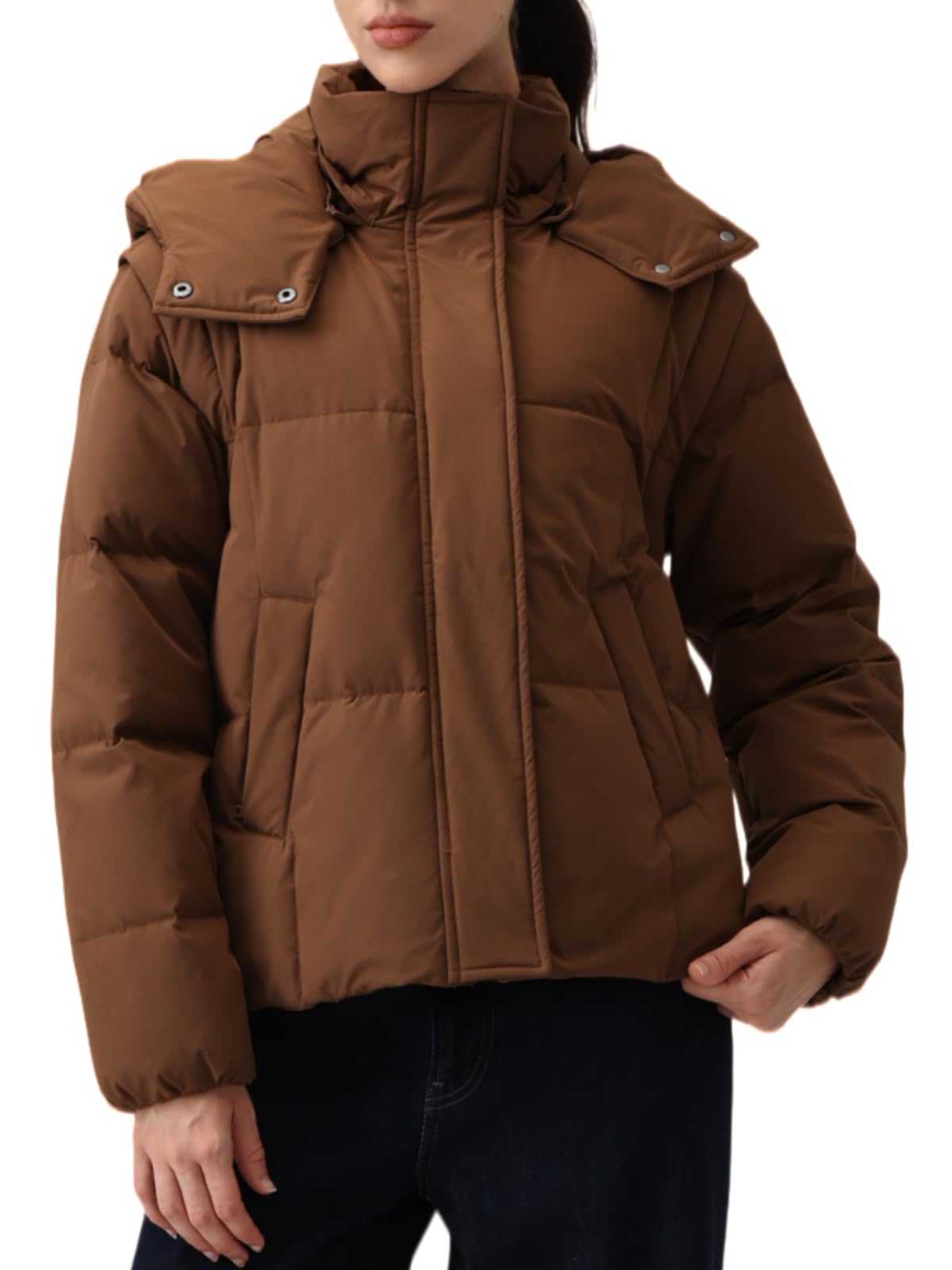 AARYA Women’s Hooded Down Puffer Jacket Convertible Warm Winter Coat | 80% Down, 2-in-1 C…