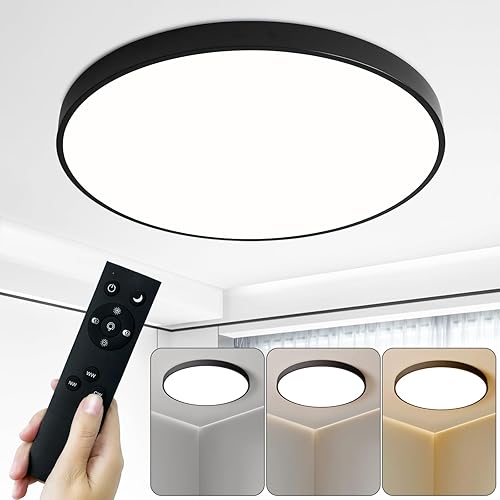 Miniatura 1 de Lámpara de techo LED redonda de 19.7 pulgadas, lámpara de techo regulable de 36 W con control remoto, moderna lámpara de techo negra para