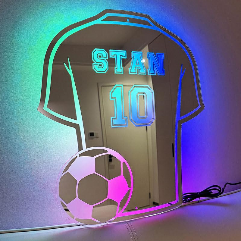 Kemedeaego Custom Name LED Acrylic Mirror – Personalized Wall Decor with Number & Remote Light, Unique Gift for Bedroom, Office or Dorm Room (Color E)