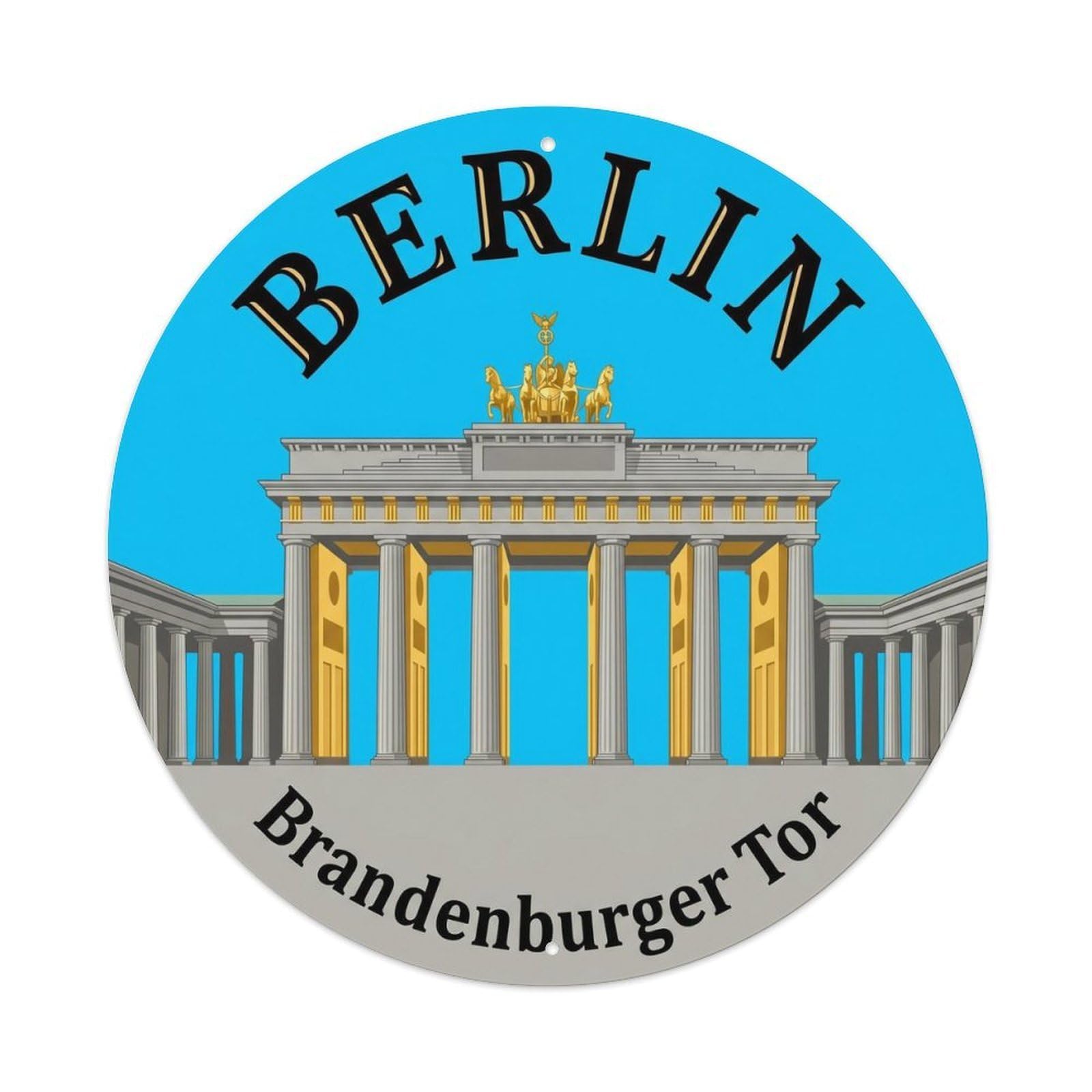 Vintage Travel Berlin Gate Germany Metal Tin Sign Plaque Wall Decor for Cafe, Club Bar, Office, Home Garden Round Metal Poster 8x8Inch
