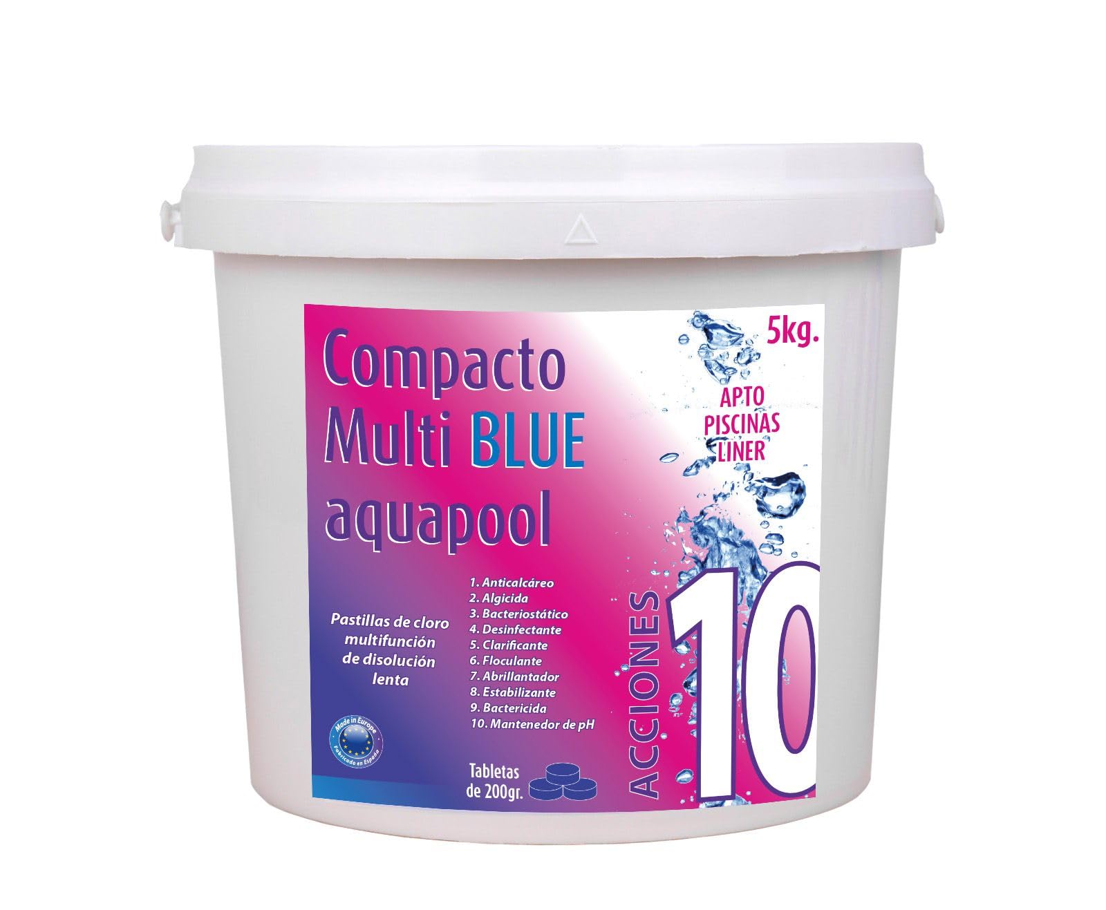 Compacto 10 ACCIONES AQUAPOOL (200 GR) - Pastillas de Cloro multifunción - Disolución Lenta - Apto Piscinas Liner (5 KG) — view 5