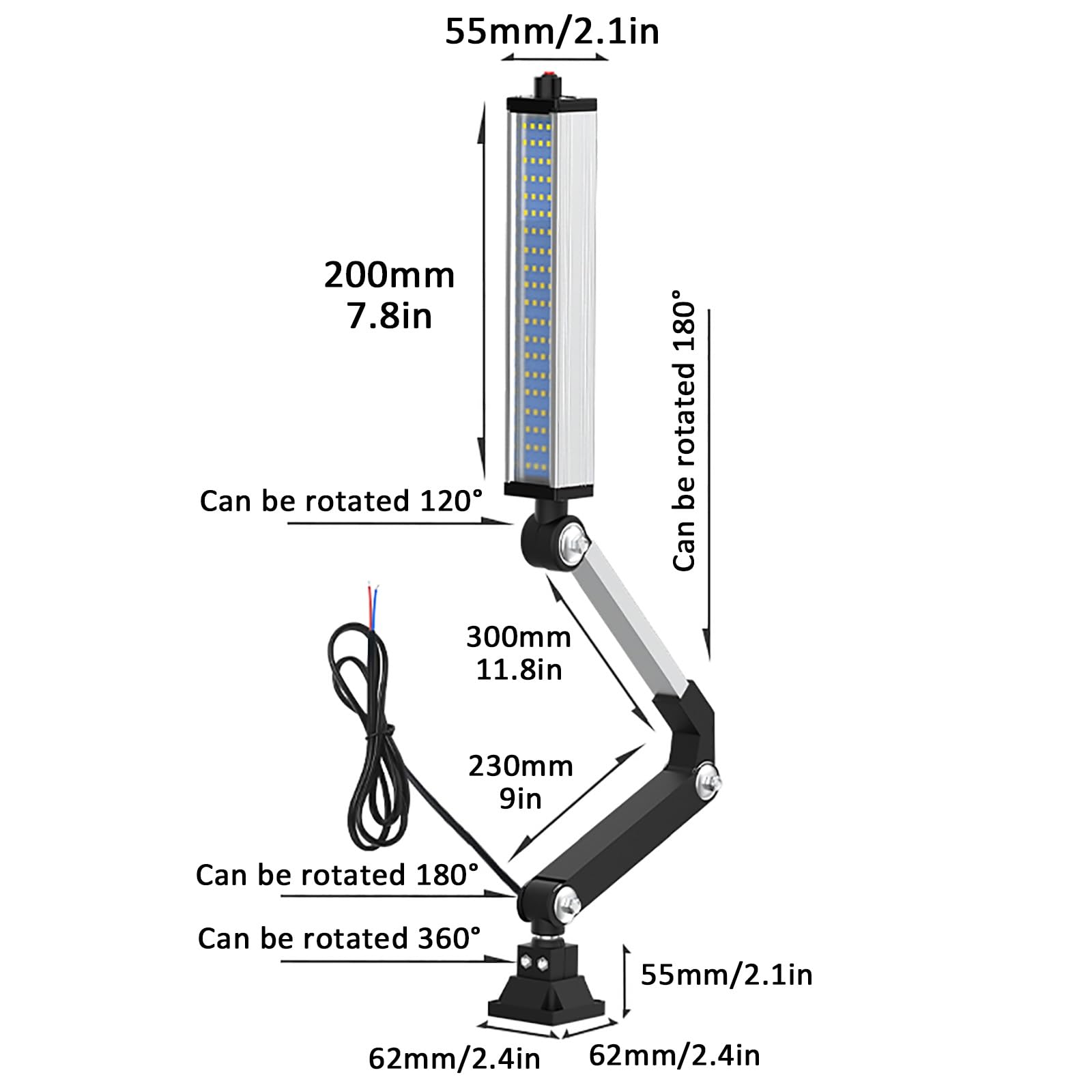Lampa robocza LED do maszyn przemysłowych, wodoszczelna lampa aluminiowa IP63, odpowiednia do tokarek CNC, frezarek i wyposażenia warsztatowego (16 W/220 V)