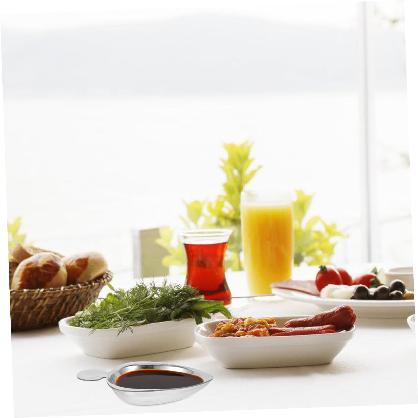 CONGARTENO Seasoning Dish Chip Dip Serving Dish Seasoning Plate Soy Sauce Metal Dish Small Soy Sauce Dish Condiment Dish Dipping Bowl Small Dish for Cooking Flavor Dish Stainless Steel Silver