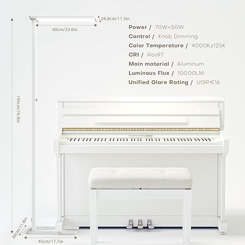 Miniatura 7 de Lámpara de pie LED de 120 W, luz de lectura de 76.8 pulgadas de alto, lámpara de pie de atenuación de 10000 lúmenes, lámpara de lectura de espectro