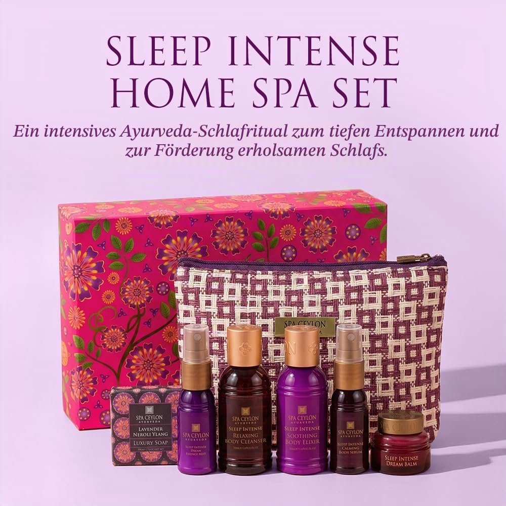 SPA CEYLON Sleep Intense Home Spa Set, ayurvedisches Geschenkset mit Lavendel, Ylang-Ylang und Patchouli, beruhigend und pflegend, für Entspannung und erholsame Abende