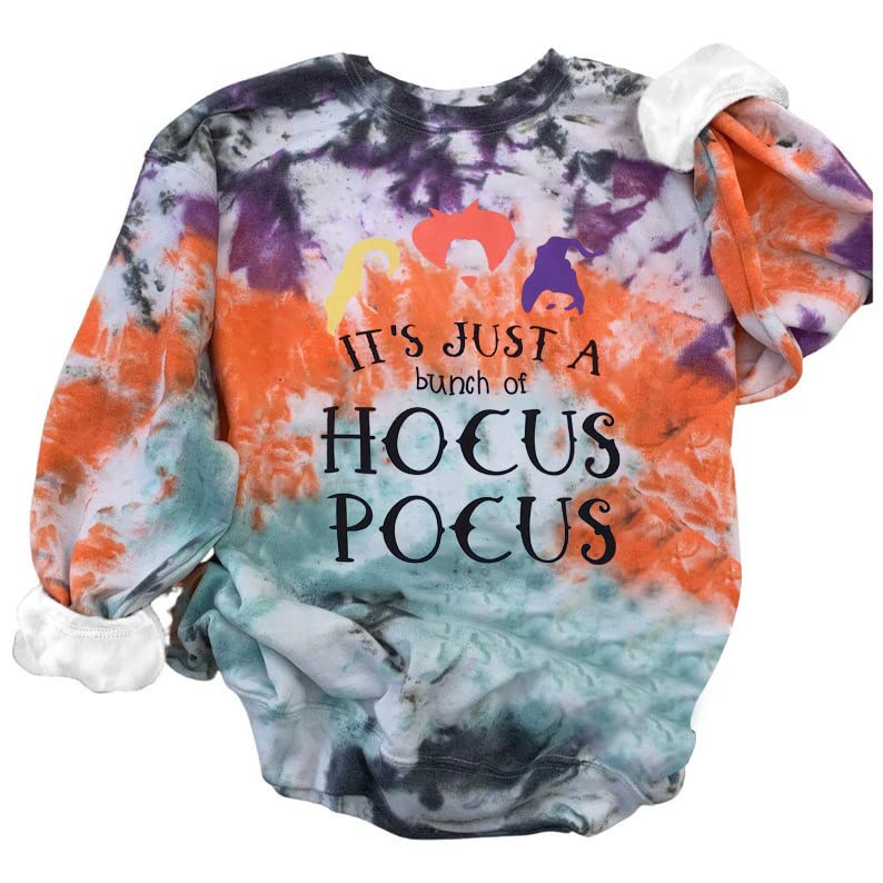 JINTINGHalloween Bleached Sweatshirts for Women Hocus Pocus Long Sleeve Shirt Sanderson Sisters Casual Pullover Top