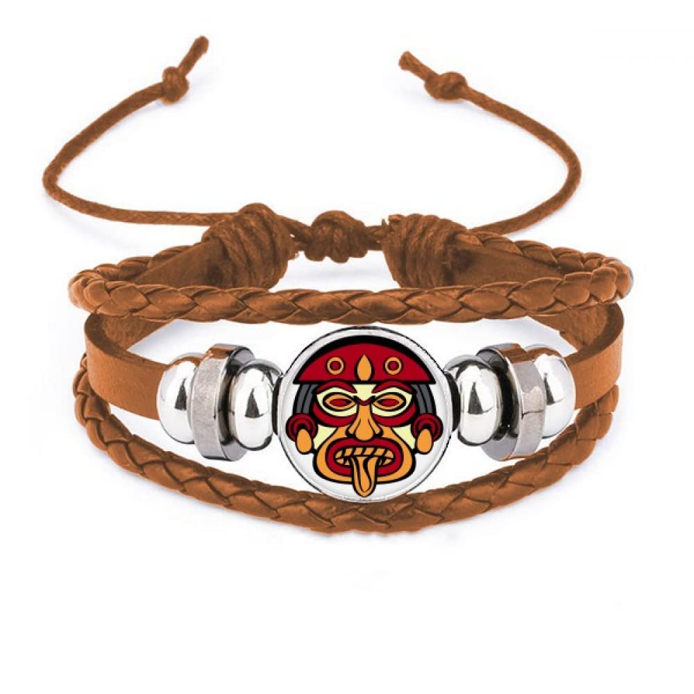 Indian Art Drawing Totem Pole Face Bracelet Wristband Leather Jewelry Ornament