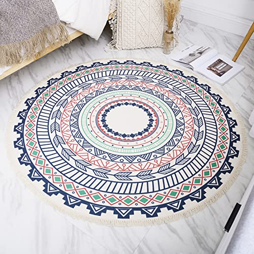 Miiciuib Boho Round Rugs, 4'X4' Round Bohemian Mandala Tassels Decor Carpet Woven Circle Mat For Kitchen Living Room Bedroom Bathroom #TOP3