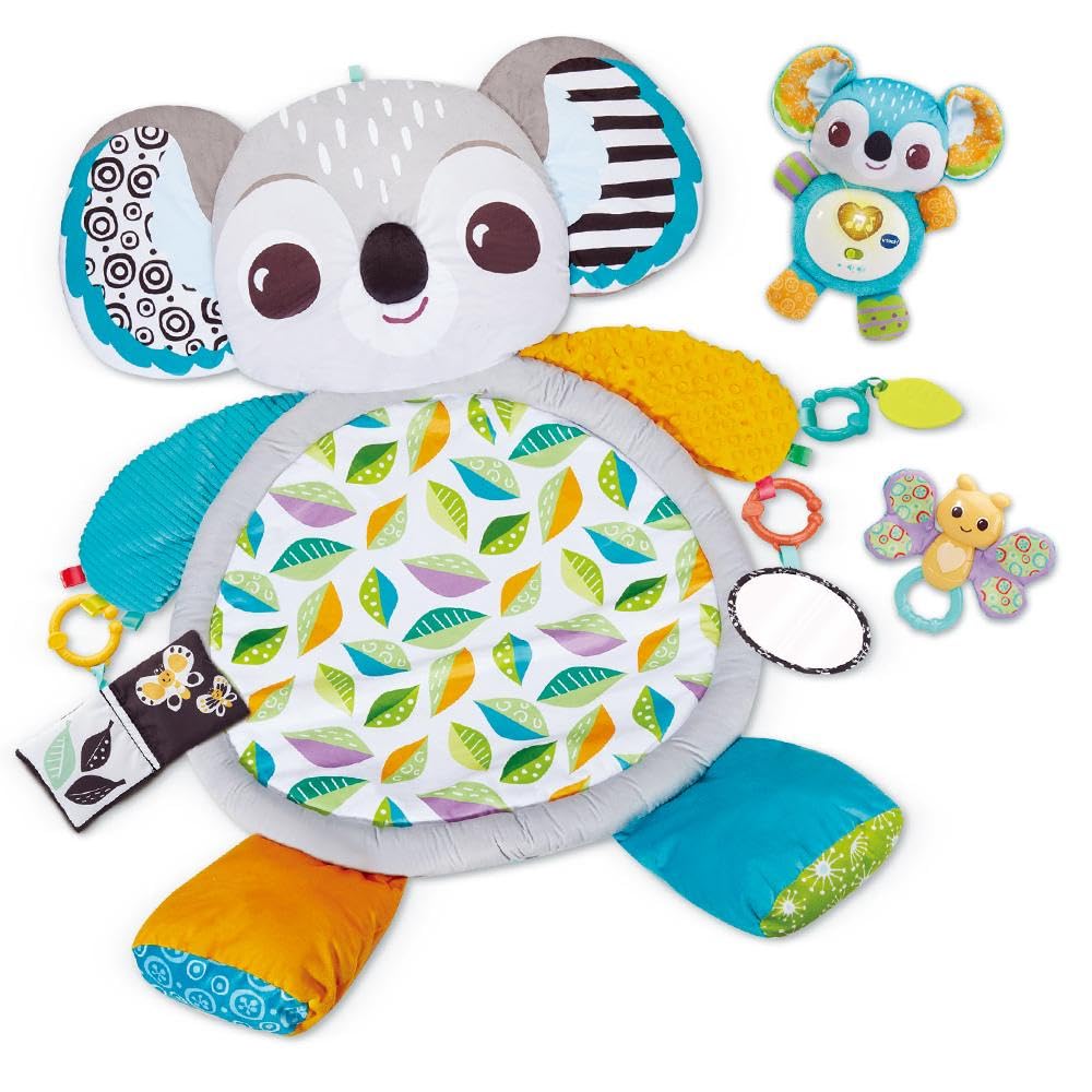 VTech Lala Tenera Koala, Tappeto Neonato per Stimolare i Sensi, Diversi Materiali e Texture, Pulsante Luminoso Cuore, 3 Accessori, 4 Canzoni e 15 Melodie, Lingua Italiana, Batterie Incluse, 0-36 Mesi