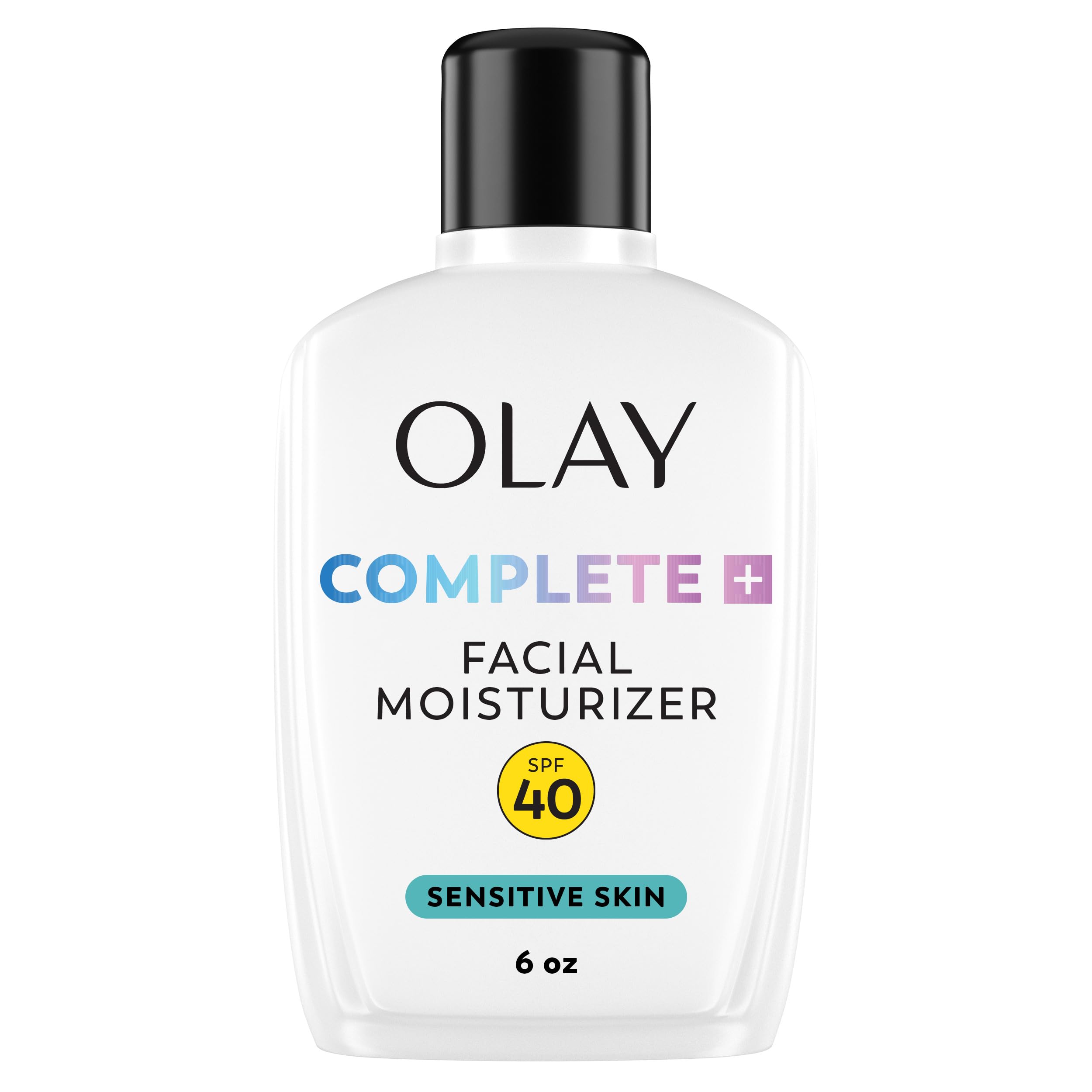 Olay Complete+ Face Moisturizer with Sunscreen SPF 40, For Sensitive Skin, Broad Spectrum Sun Protection, Fragrence-Free - No White Cast on All Tones, Nourishes Moisture Barrier - Ceramides, 6 Oz