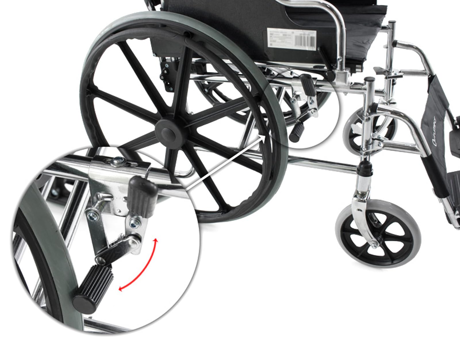 Silla de Ruedas Plegable PRO de Acero Cromado | Reposabrazos Abatibles y Reposapiés Desmontables | Respaldo Plegable | Frenos Manuales | Hasta 125 kg