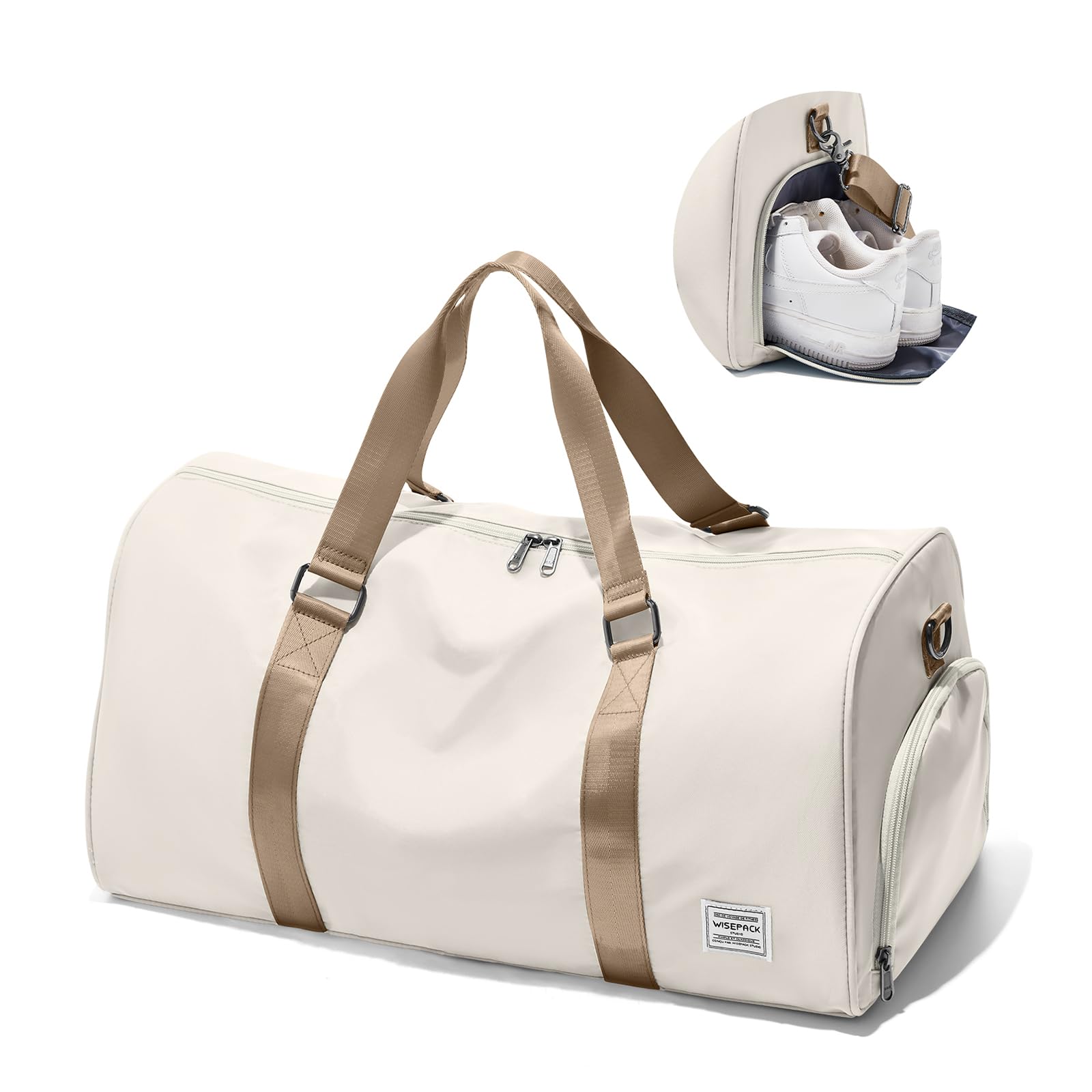 WISEPACK Travel Duffle Bag for Women Weekender Carry On Bags Beige Brown