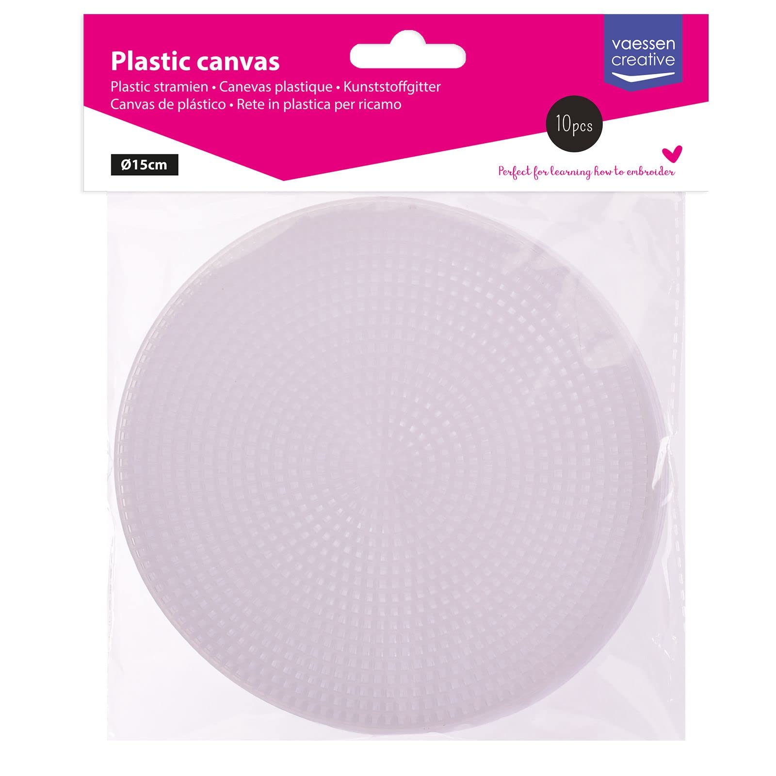 Vaessen Creative Plastic canvas, cirkelvormig, 7 stuks, flexibele gaasvellen voor knutselen, borduren en kruissteek, 1 stuk, maat ø24 cm of 9,4 inch, transparant