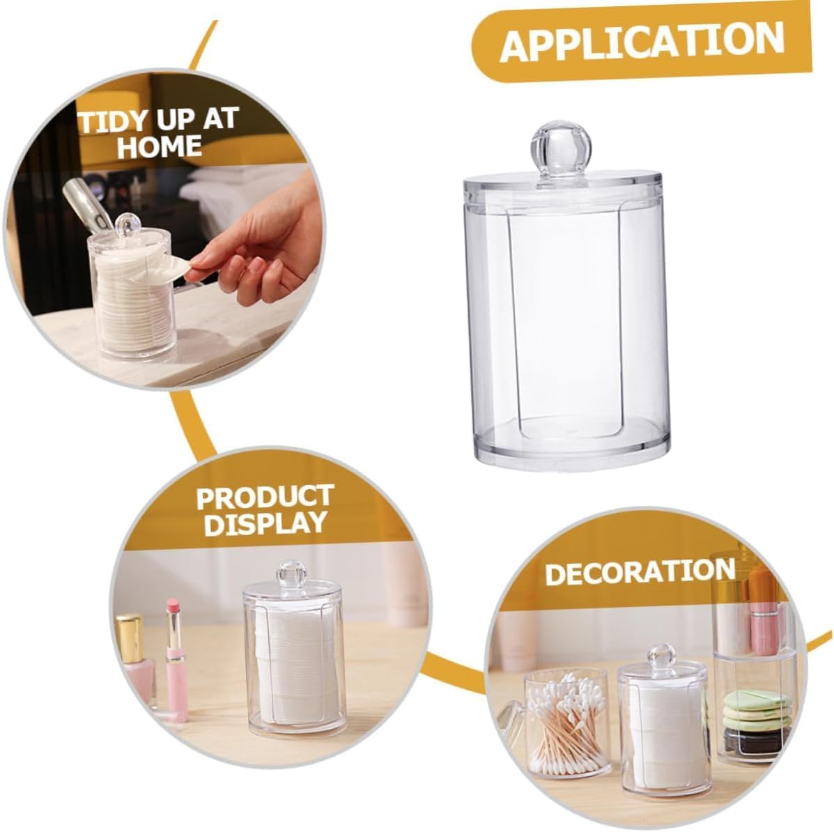 TERXA Makeup Removal Pad Storage Box | Round Transparent Cotton Swab Container With Lid | Bathroom Storage Organizer | Cosmetics/Makeup Storage Box | Cotton Buds Dispenser (Pack of 1) 4