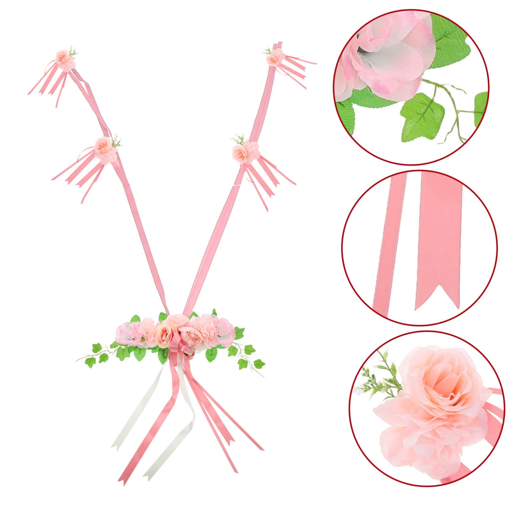 Abaodam Hochzeitsauto Dekoration mit Künstlichen Seidenrosen in Rosa Verblassungsbeständig und Elegant Inklusive Autohaubenschleife für Fahrzeug und Feierdeko
