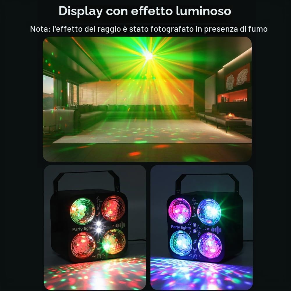 Luci Discoteca, Luce DJ a Ritmo di Musica con Palla da Discoteca Rotante, Portatile Luce del Partito, RGB Party Lampada Strobo per Feste Esterno e Interno, Natale, Halloween, Bar, Club, Karaoke