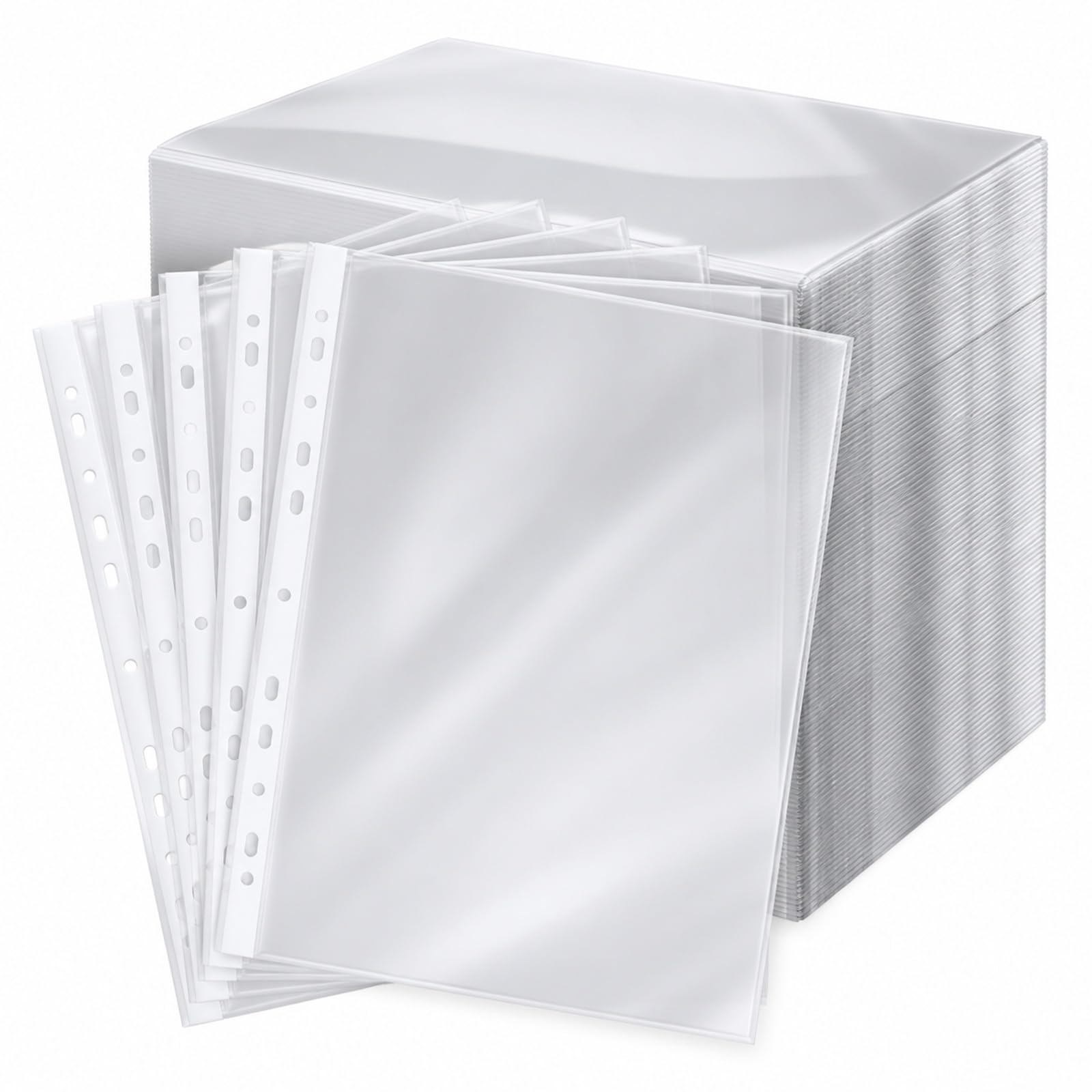stititata 300 Pack Plastic Wallets A4, 11-Hole Punched Pockets, Poly Pockets a4 210 x 297 mm Glossy Document Sleeves for Office, School and Home Filing
