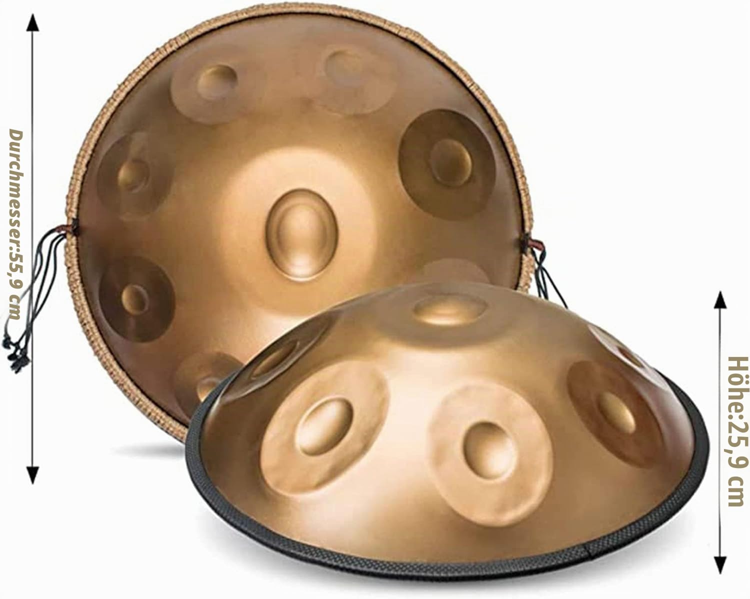 Handpan Drum 22 Zoll Schlaginstrument Handtrommel aus Stahl mit weicher Handpantasche, 2 Handpanschlägel, Handpanständer, fusselfreiem Tuch – 9/10/12 Noten (optional)